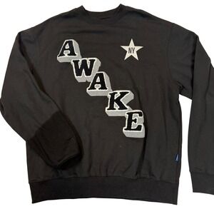 Awake NY Mens‎ Black Chenille Logo Star Graphic Crewneck Sweatshirt Large